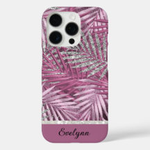 Gepersonaliseerde roze en zilveren glitter palmen