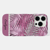 Gepersonaliseerde roze en zilveren glitter palmen Case-Mate iPhone case (Achterkant (horizontaal))