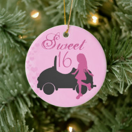 Gepersonaliseerde roze en zwarte auto zoet 16 Zest Keramisch Ornament