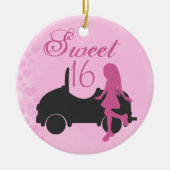 Gepersonaliseerde roze en zwarte auto zoet 16 Zest Keramisch Ornament (Voorkant)