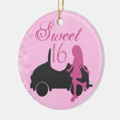Gepersonaliseerde roze en zwarte auto zoet 16 Zest Keramisch Ornament (Links)