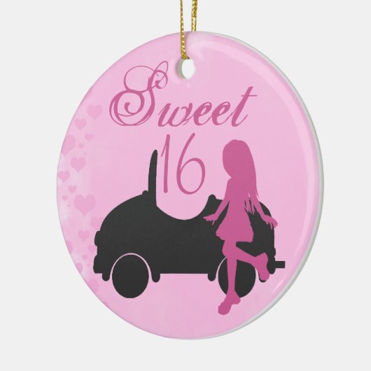 Gepersonaliseerde roze en zwarte auto zoet 16 Zest Keramisch Ornament (Links)