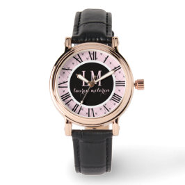 Gepersonaliseerde roze en zwarte strik horloge