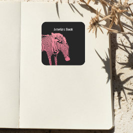 Gepersonaliseerde Roze en zwarte Zebra Bookplate Vierkante Sticker