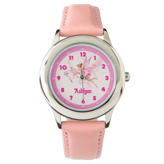 Gepersonaliseerde Roze Fairy Magic Sparkly Fantasy Horloge (Voorkant)
