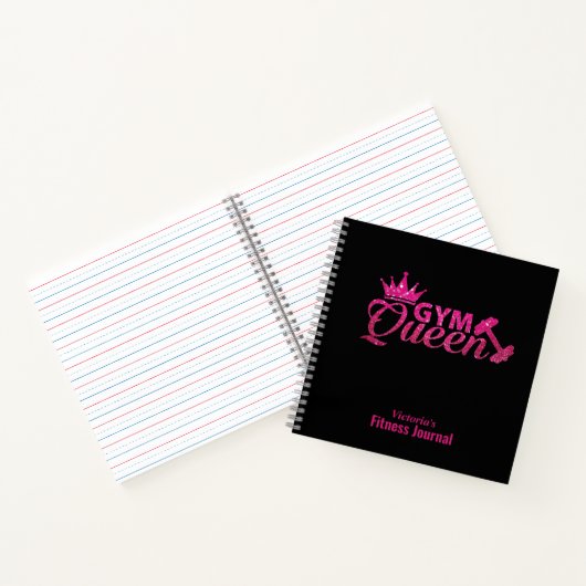 Gepersonaliseerde roze faux Glitter Gym Queen Jour Notitieboek (Binnen)