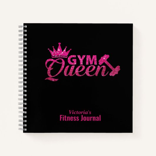 Gepersonaliseerde roze faux Glitter Gym Queen Jour Notitieboek (Voorkant)