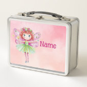 Gepersonaliseerde roze fee Kinder metalen lunchbox (Voorkant)