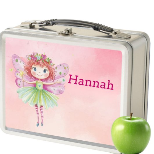 Gepersonaliseerde roze fee Kinder metalen lunchbox