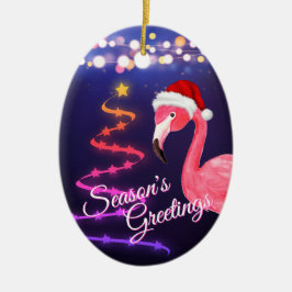 Gepersonaliseerde roze flamingo Beach Kerstmis Keramisch Ornament