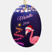 Gepersonaliseerde roze flamingo Beach Kerstmis Keramisch Ornament (Achterkant)