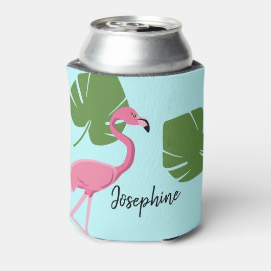 Gepersonaliseerde roze flamingo bestemming bruilof blikjeskoeler (Blikje Achterkant)