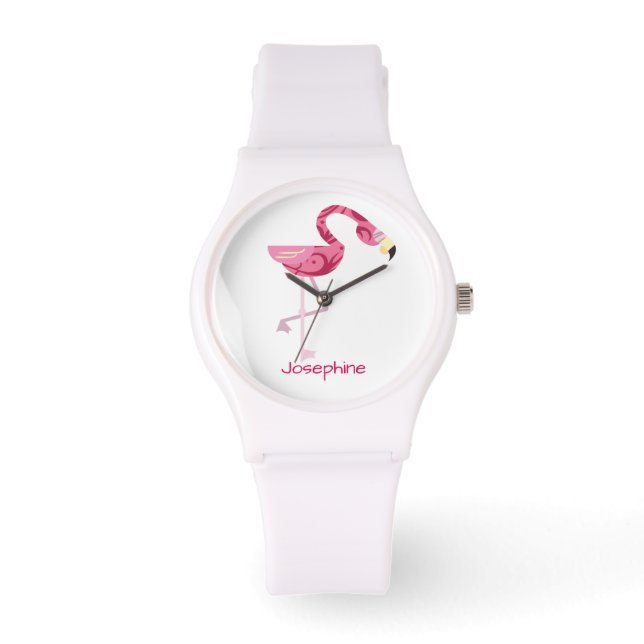 Gepersonaliseerde roze flamingo Bird Horloge (Voorkant)