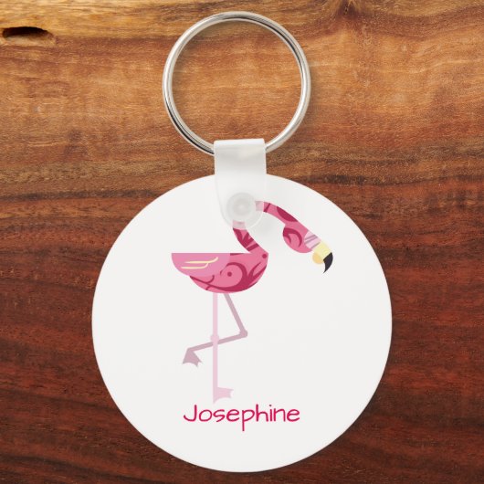 Gepersonaliseerde roze flamingo Bird Sleutelhanger (Voorkant)