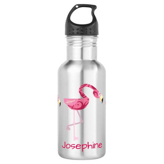 Gepersonaliseerde roze flamingo Bird Waterfles (Voorkant)