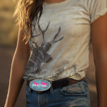Gepersonaliseerde roze flamingo  bloemgesp gesp<br><div class="desc">Roze Flamingo  Blauwgroen Floral Belt Buckle</div>
