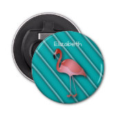 Gepersonaliseerde roze flamingo button flesopener (Voorkant)