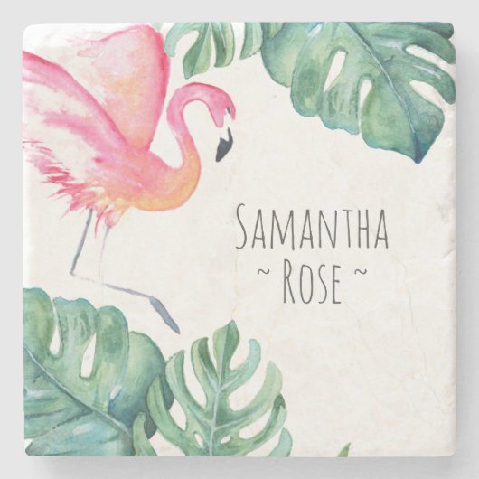 Gepersonaliseerde Roze Flamingo Decor Tropisch Stenen Onderzetter (Voorkant)