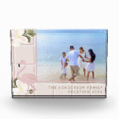 Gepersonaliseerde Roze Flamingo Familie Vakantie Fotoblokken (Voorkant)