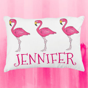 Gepersonaliseerde roze flamingo Flamingos Tropical Accent Kussen