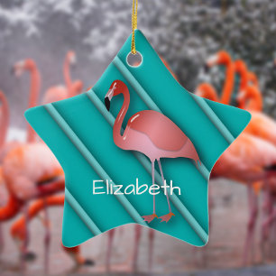 Gepersonaliseerde roze flamingo keramisch ornament