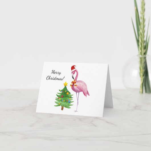 Gepersonaliseerde roze flamingo kerstman Kaart (Voorkant)