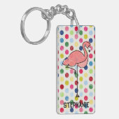 Gepersonaliseerde roze flamingo kleurrijke poolpun sleutelhanger (Voorkant Links)