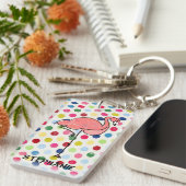 Gepersonaliseerde roze flamingo kleurrijke poolpun sleutelhanger (Voorkant Rechts)