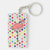 Gepersonaliseerde roze flamingo kleurrijke poolpun sleutelhanger (achterkant)