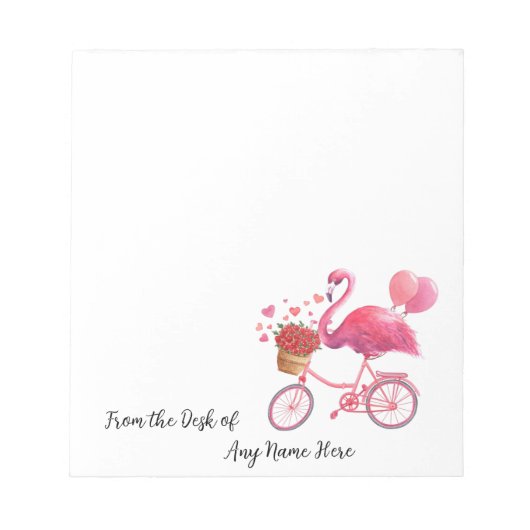 Gepersonaliseerde Roze Flamingo met Harten Notitieblok (Voorkant)