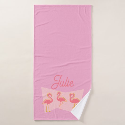 Gepersonaliseerde Roze Flamingo Mid-Century Modern Bad Handdoek (Badhanddoek)