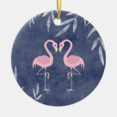 Gepersonaliseerde roze flamingo paar tropische str keramisch ornament (Voorkant)