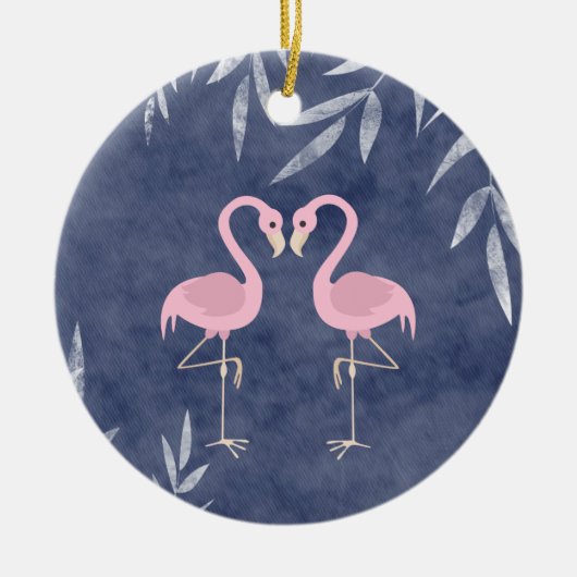 Gepersonaliseerde roze flamingo paar tropische str keramisch ornament (Voorkant)
