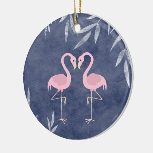 Gepersonaliseerde roze flamingo paar tropische str keramisch ornament (Links)