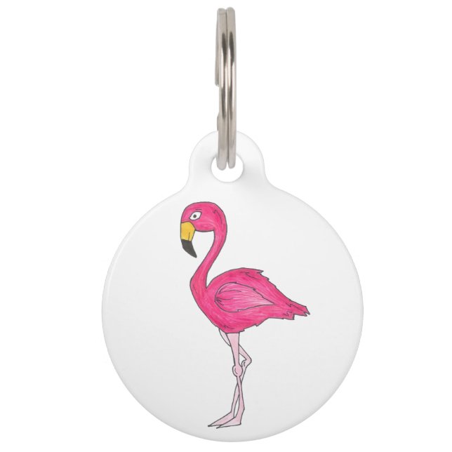 Gepersonaliseerde roze flamingo Tropical Island Bi Huisdierpenning (Voorkant)