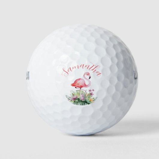 Gepersonaliseerde roze flamingo tropisch golfballen (Voorkant)