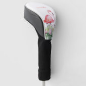 Gepersonaliseerde roze flamingo tropisch golfheadcover (Schuin)