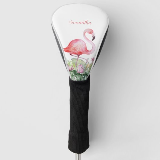 Gepersonaliseerde roze flamingo tropisch golfheadcover (Voorkant)