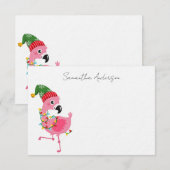 Gepersonaliseerde Roze Flamingo Tropische Kerstmis Notitiekaartje (Voorkant / Achterkant)