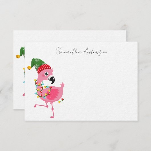 Gepersonaliseerde Roze Flamingo Tropische Kerstmis Notitiekaartje (Voorkant / Achterkant)
