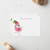 Gepersonaliseerde Roze Flamingo Tropische Kerstmis Notitiekaartje (Voorkant / Achterkant in situ)