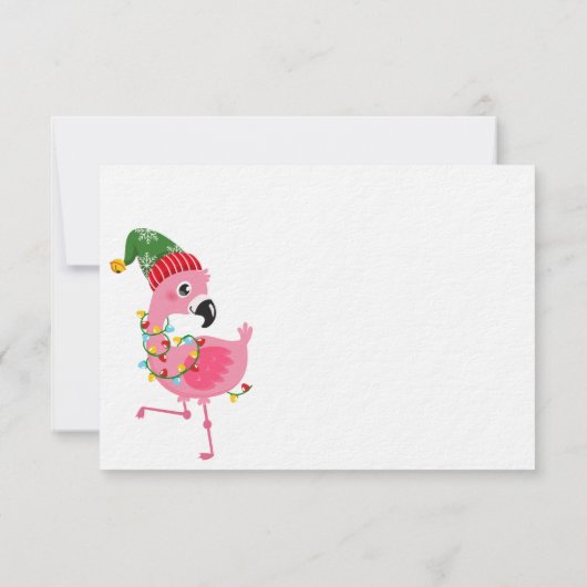 Gepersonaliseerde Roze Flamingo Tropische Kerstmis Notitiekaartje (Achterkant)