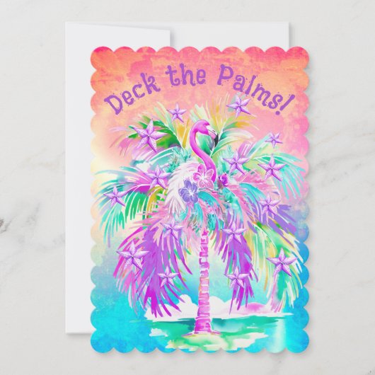 Gepersonaliseerde Roze Flamingo's Kerst Palmboom Feestdagenkaart (Voorkant)