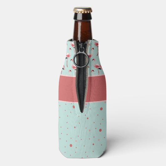 Gepersonaliseerde roze flamingo's polka stippen flesjeskoeler (Fles Achterkant)