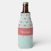 Gepersonaliseerde roze flamingo's polka stippen flesjeskoeler (Fles Voorkant)