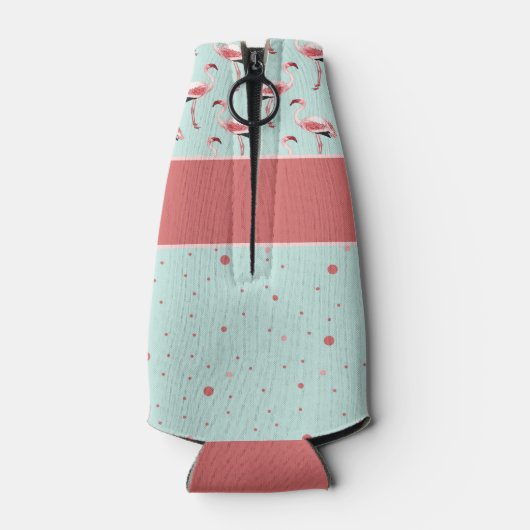 Gepersonaliseerde roze flamingo's polka stippen flesjeskoeler (Achterkant)