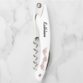 Gepersonaliseerde roze Floral Bridesmaid Gift Kurkentrekker (Voorkant)