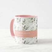 Gepersonaliseerde roze Floral Greenery Elegant Flo Mok (Voorkant links)