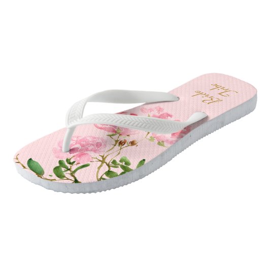 Gepersonaliseerde roze Floral Wedding Bride Tribe  Teenslippers (Schuin)
