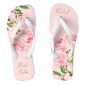 Gepersonaliseerde roze Floral Wedding Bride Tribe  Teenslippers (Voetbed)